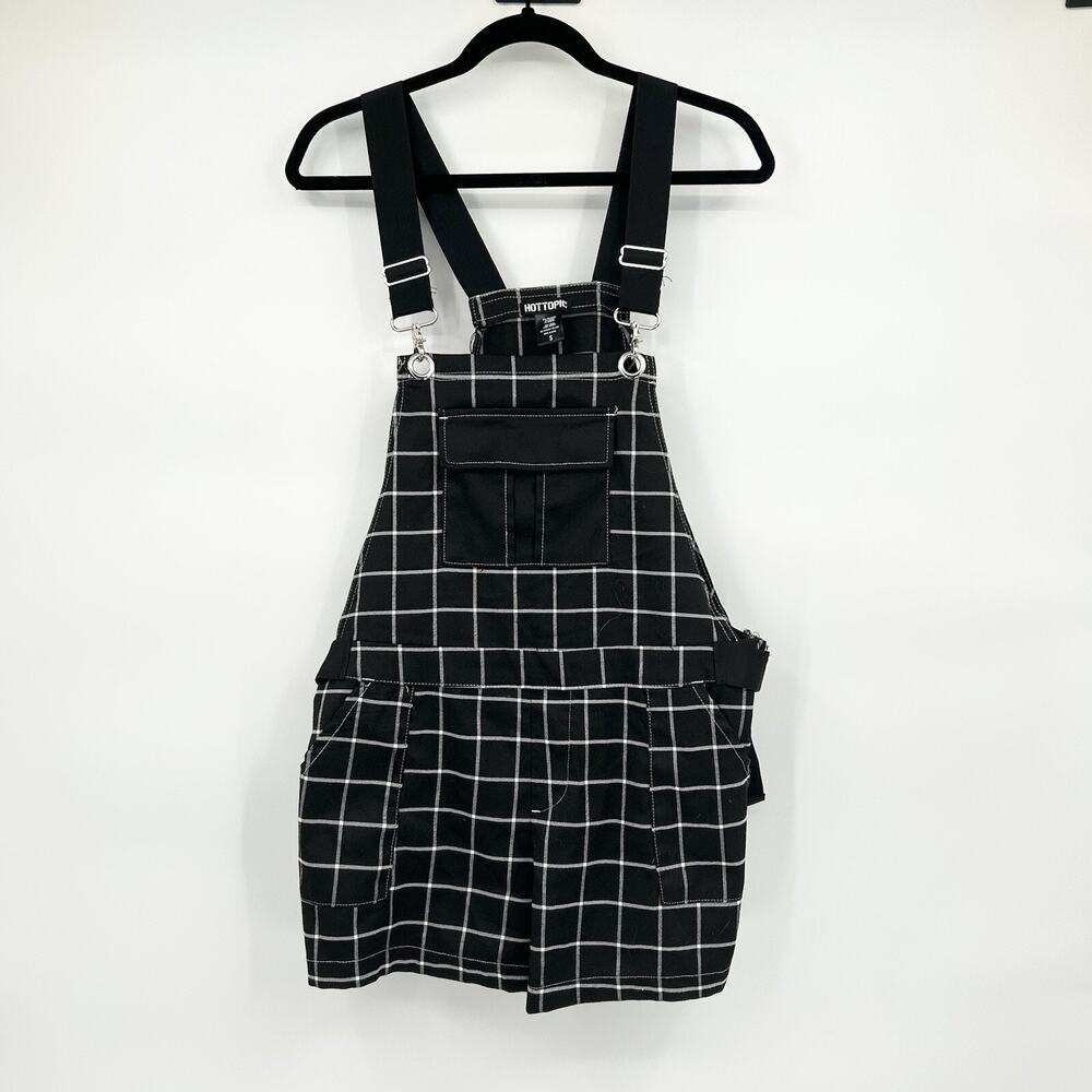 Hot Topic Black Plaid Shortalls Size Small S